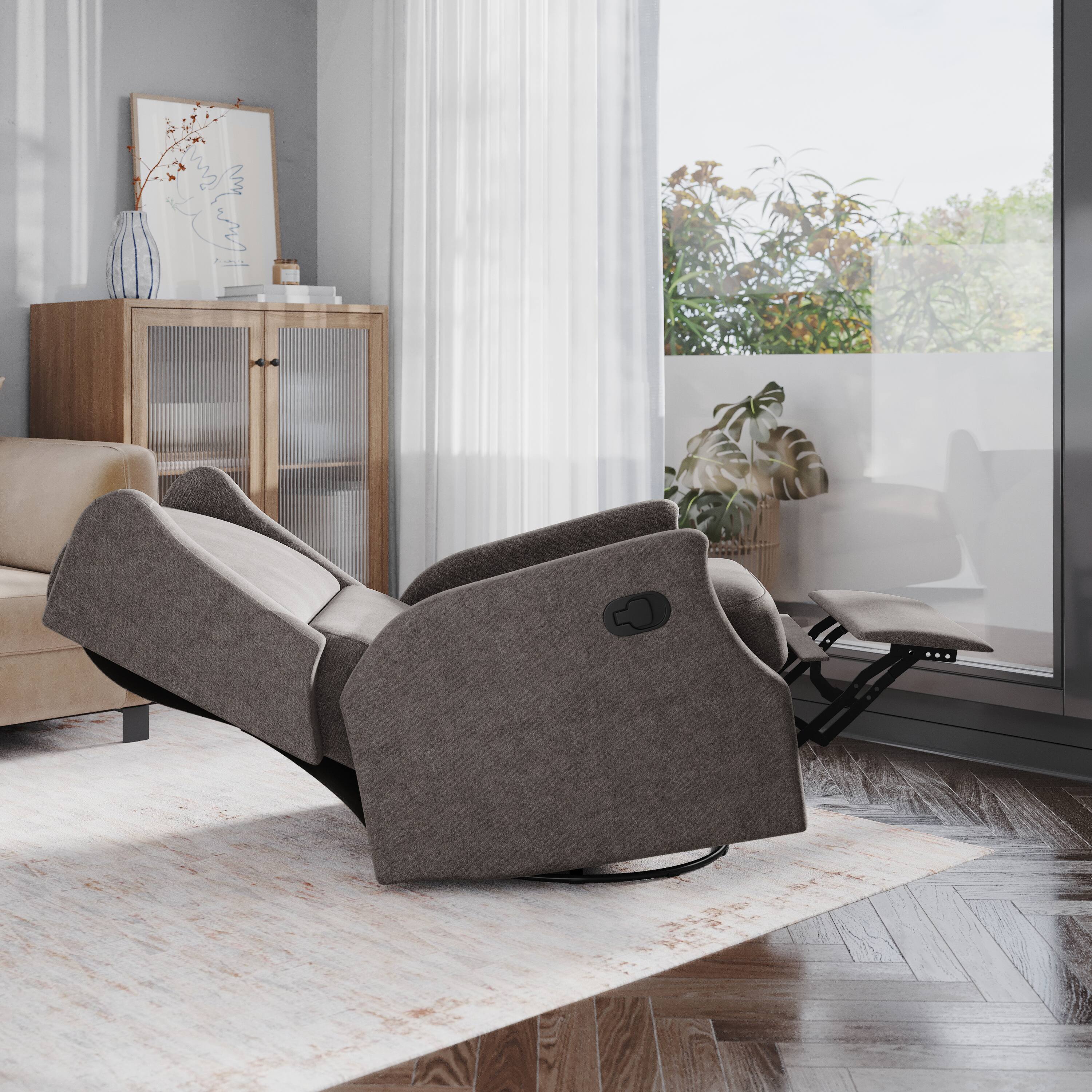 Alt View 3. Emma + Oliver - Wingback Manual Rocking Glider Recliner Chair with 360° Swivel - Dark Gray.