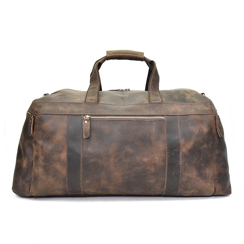 Angle. Steel Horse Leather - The Colden Duffle Bag | Large Capacity Leather Weekender - Dark Brown.
