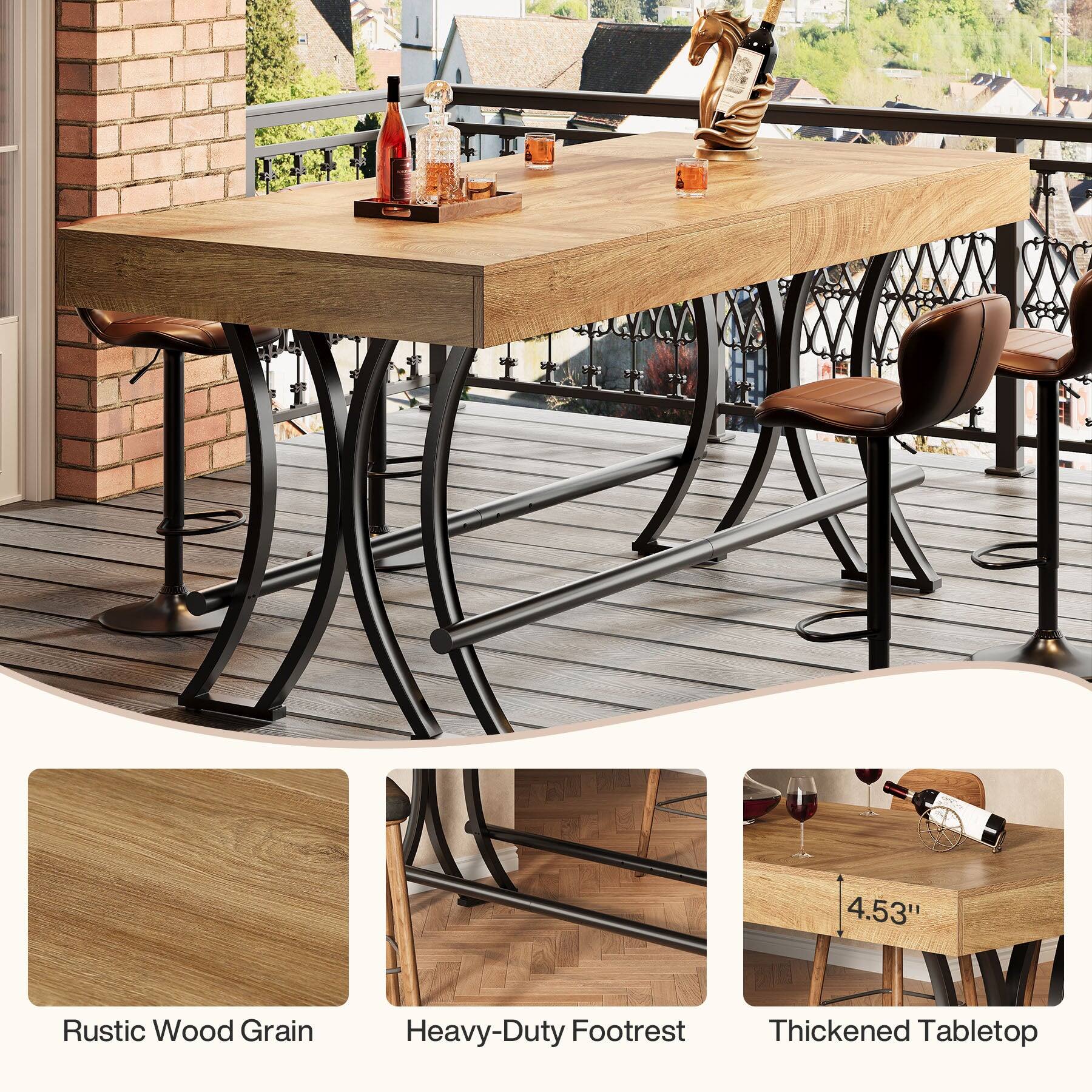 4.53"  
Rustic Wood Grain  
Heavy-Duty Footrest  
Thickened Tabletop