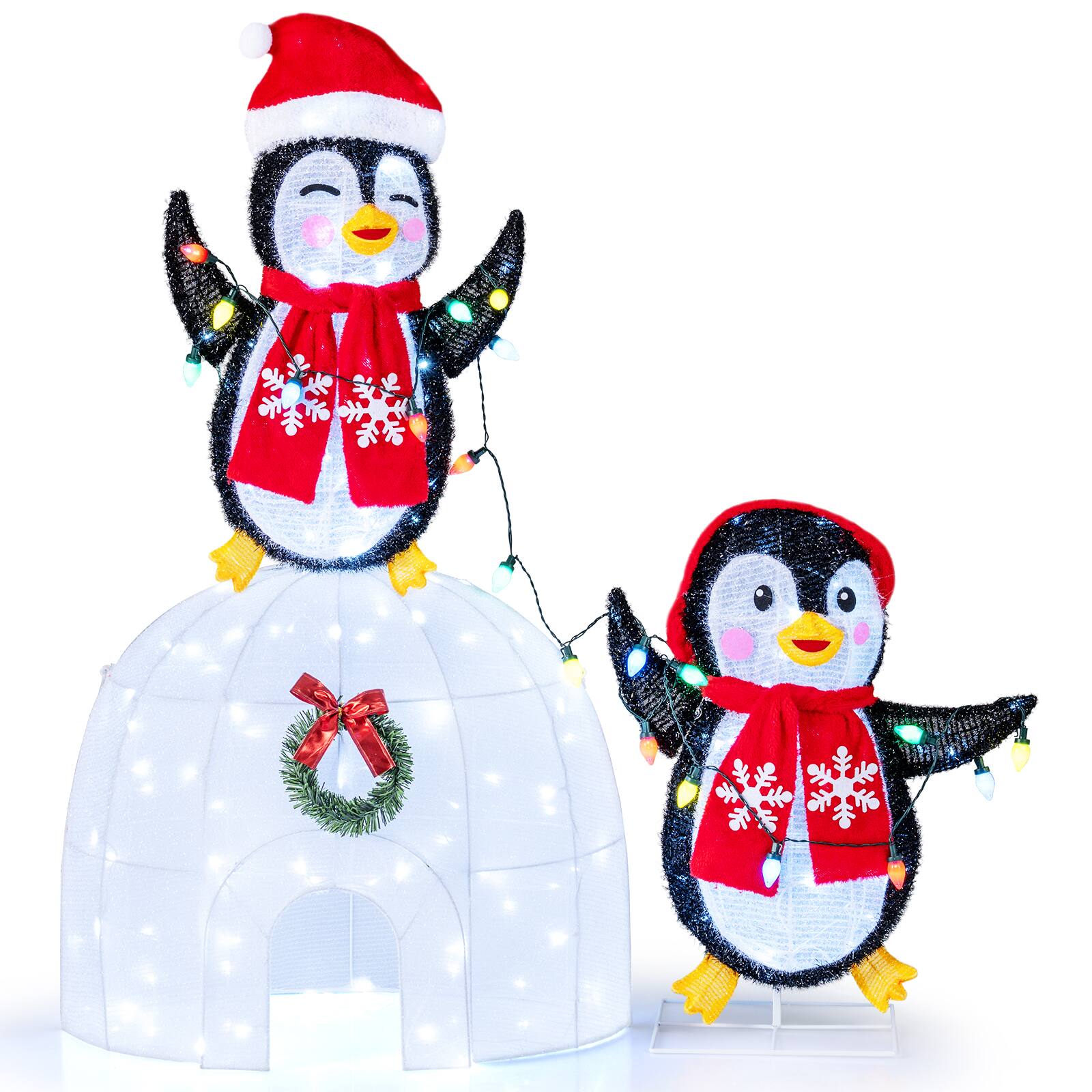 Front. Gymax - Gymax Outdoor Lighted Christmas Decoration Penguins Igloo 170 White LED Lights for Home Lawn Multicolor - Multicolor.