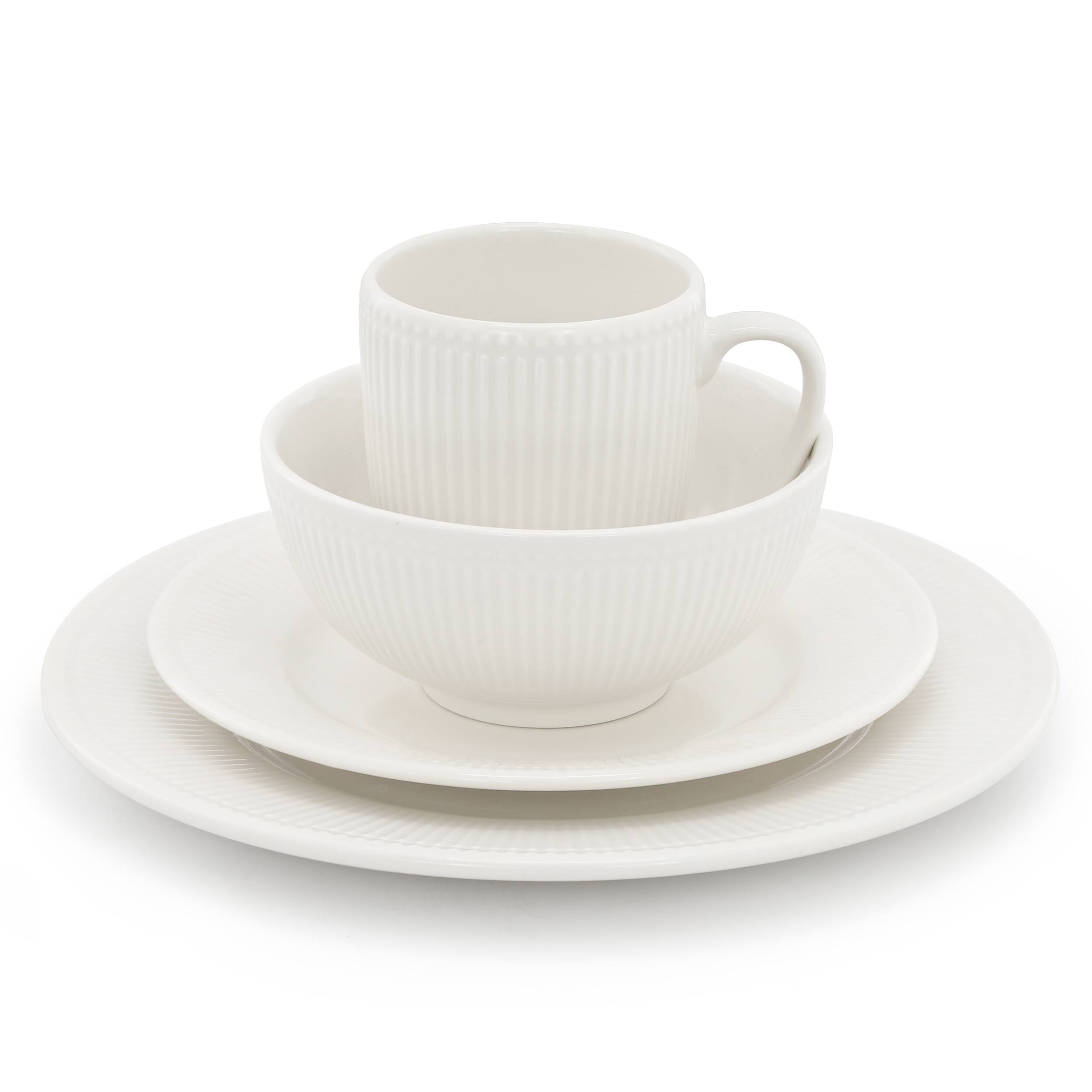 Angle. Elama - Elama Gretel 16 Piece Round Stoneware Dinnerware Set in White - White.