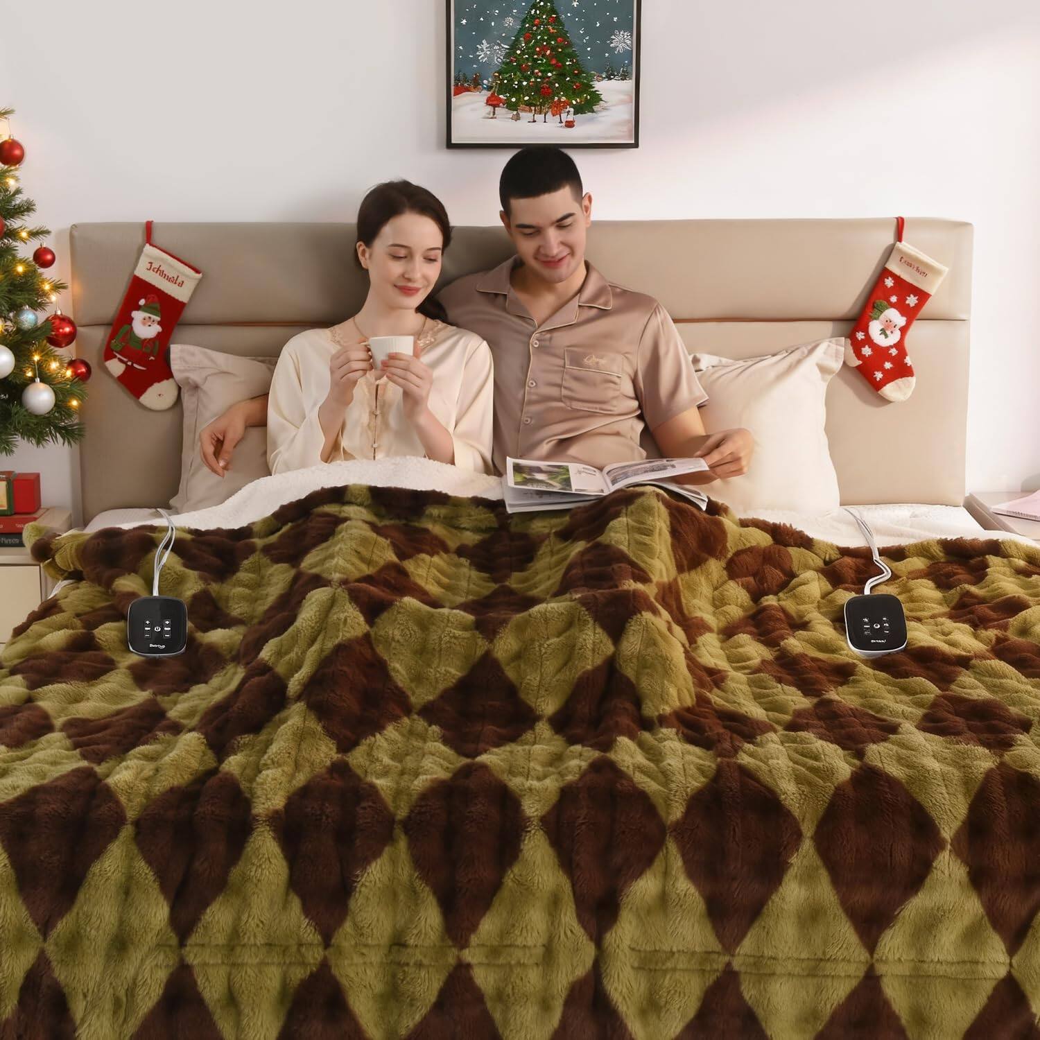 Lozenge Green Brown King Size 100" × 90"