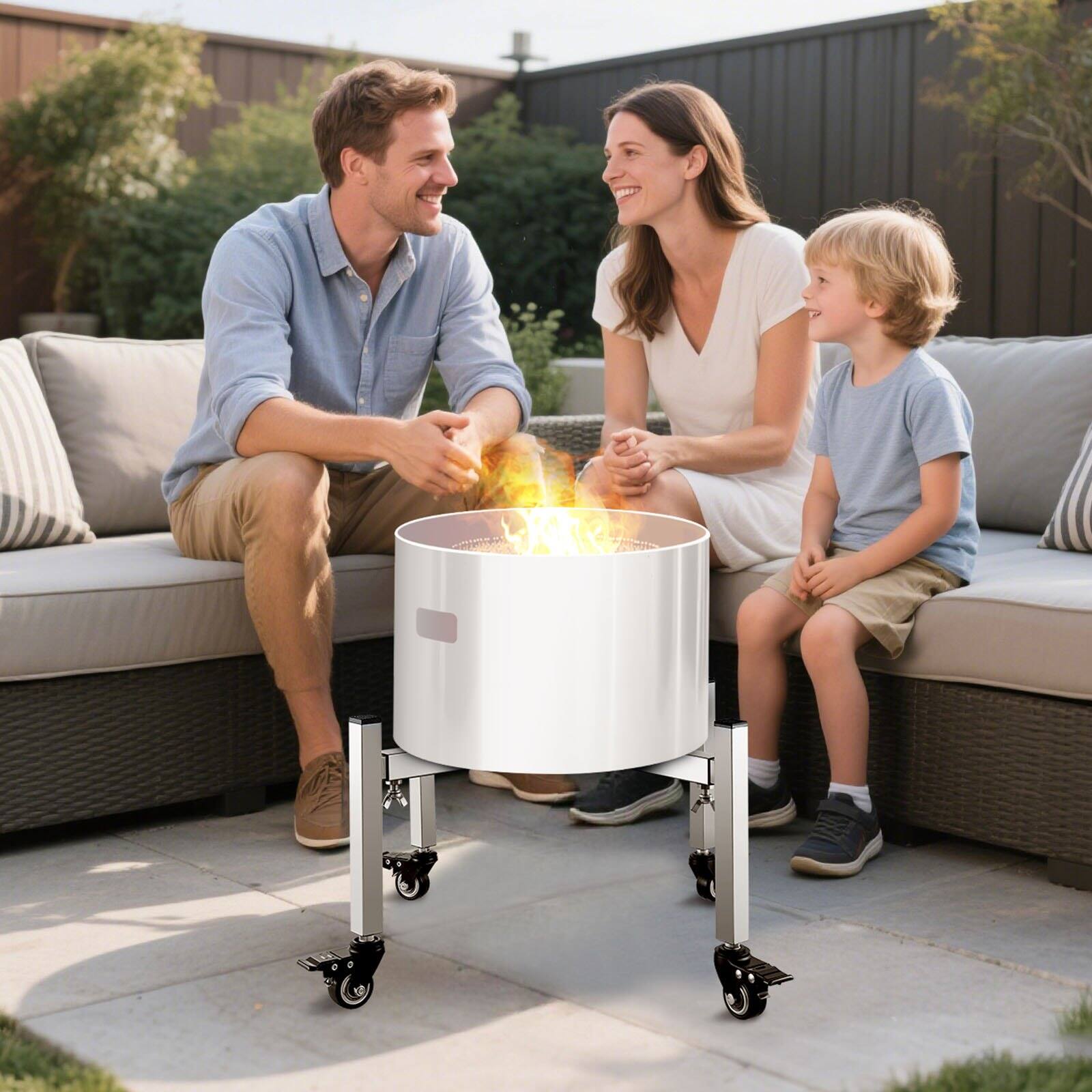 Alt View 1. Glintex - Fire Pit Stand Adjustable 15–27 Inch with Casters, Stainless Steel Outdoor Firepit Holder for Bonfire & Camping.