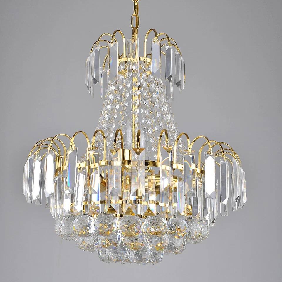 Alt View 5. Home Collection - Elegant K9 Crystal Chandelier Modern Gold Pendant Ceiling Light Fixture 15.7in.