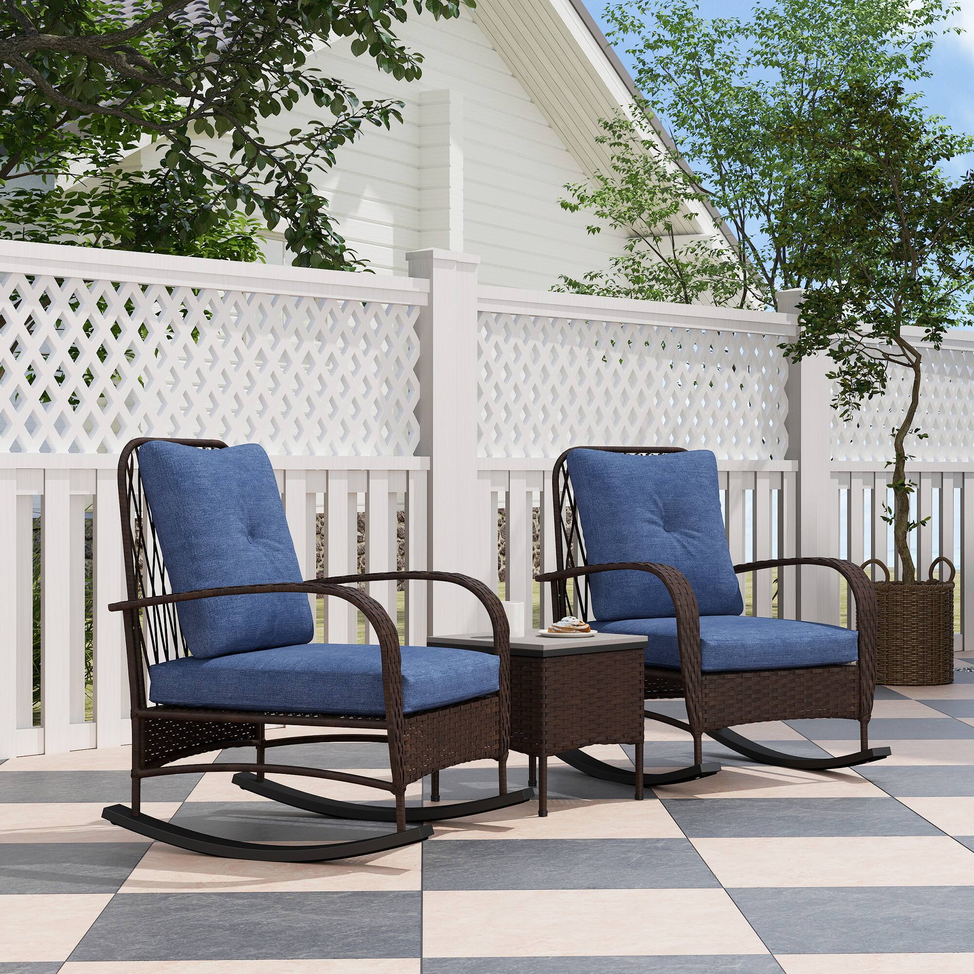 Alt View 1. Outsunny - Piece Wicker Patio Furniture Set, Outdoor PE Rattan Rocking Chairs with Coffee Table - Brown.