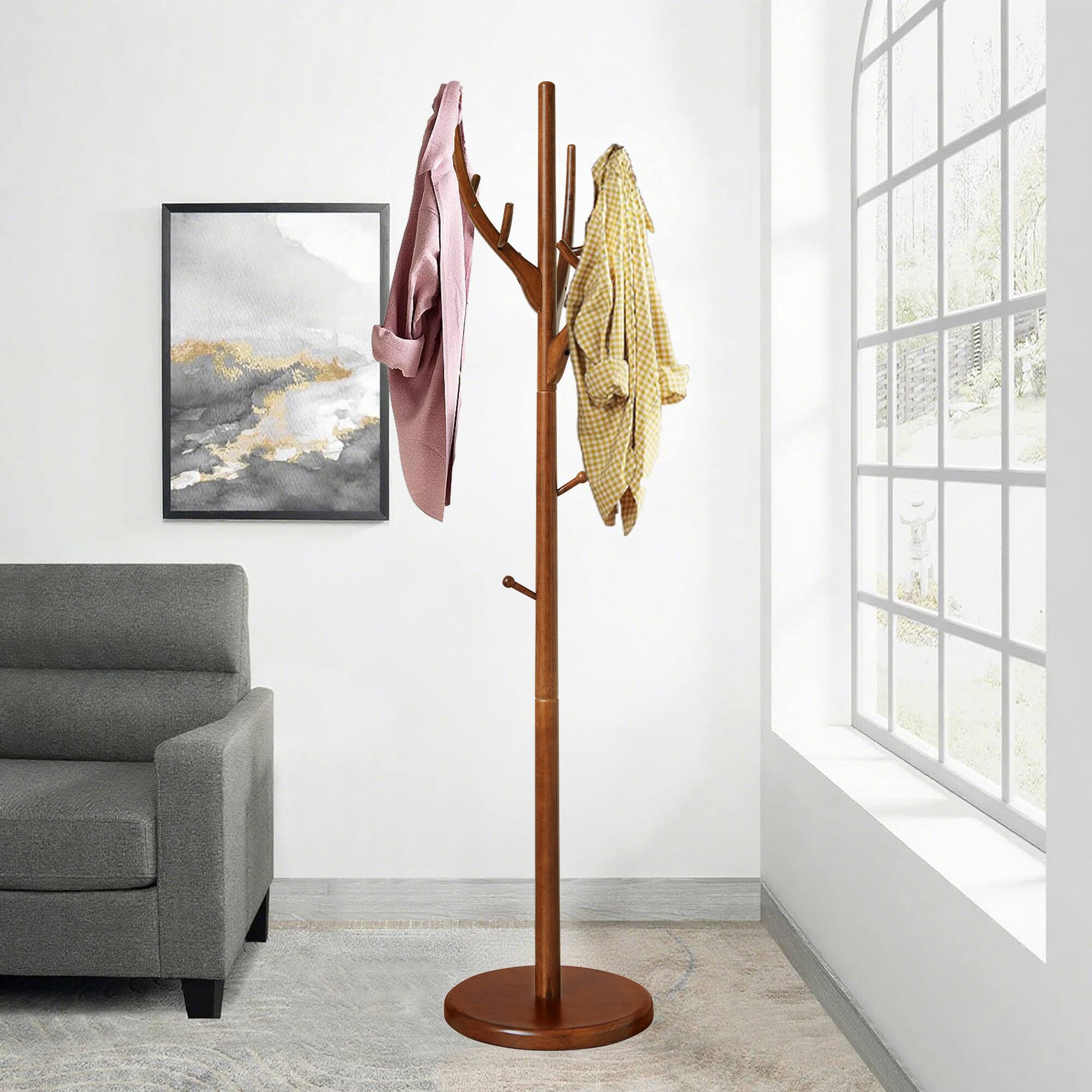 Alt View 1. Chateau Abodes - Wood Coat Rack Freestanding with 12 Hooks, Tree Branch Design & Sturdy Base for Entryway, Hallway, Bedroom - Walnut.