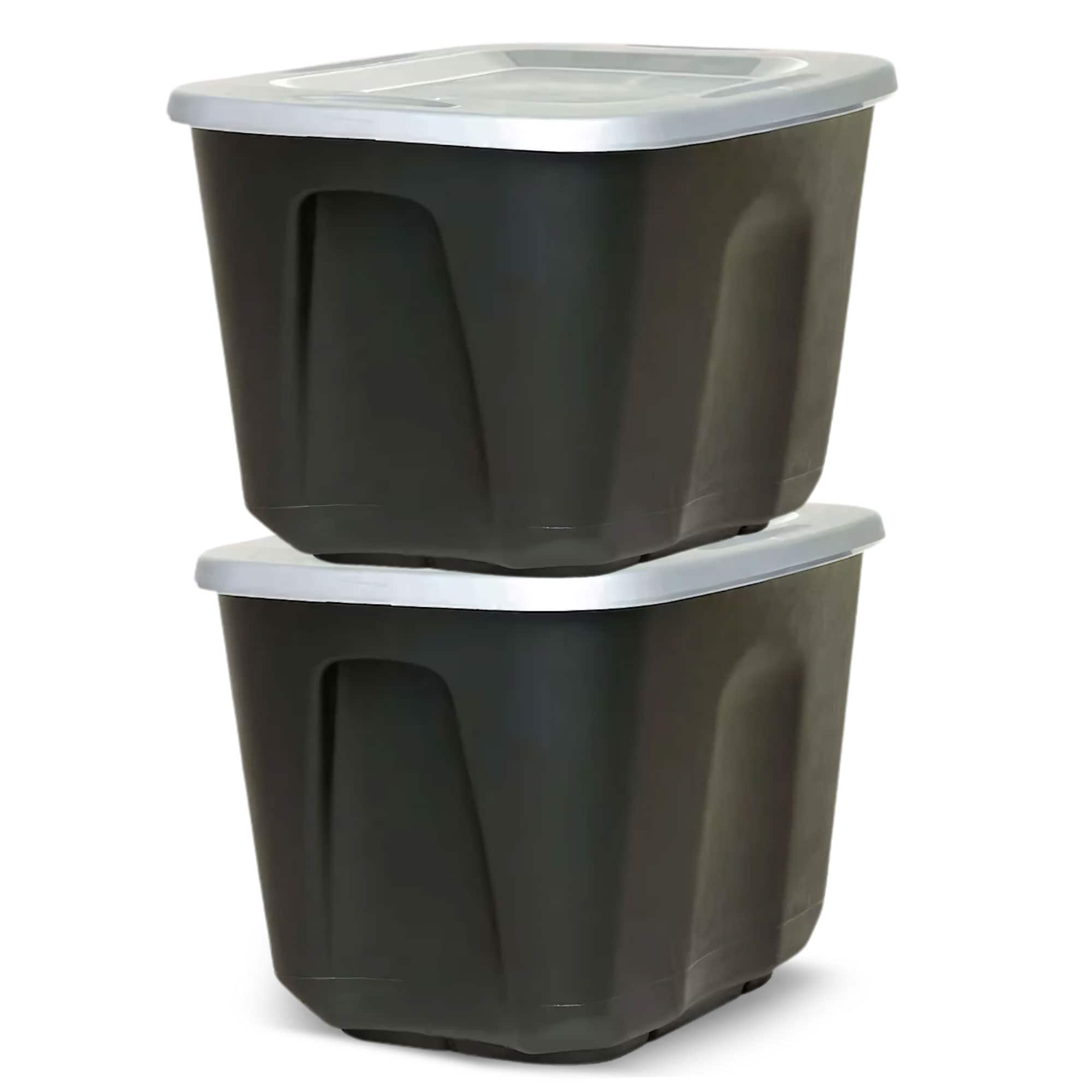 Homz - 6610BKTS.10 10 Gallon Molded Plastic Storage Bin with Secure Lid (2 Pack) - Black