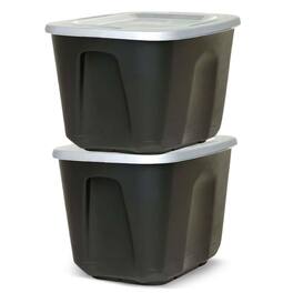 Homz - 6610BKTS.10 10 Gallon Molded Plastic Storage Bin with Secure Lid (2 Pack) - Black