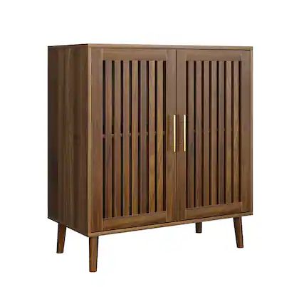 Front. Spaco - Spaco 31.5" Walnut Farmhouse Sideboard, Louvered Door Coffee Bar Cabinet, Multi-Functional Storage Kitchen Dining Room - Walnut.