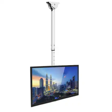 Front. Mount-It! - Full-Motion Long-Extension Ceiling TV Mount – 32″–70″, 360° Swivel, 25° Tilt, 5-ft Drop, 110 lb Capacity - White - White.