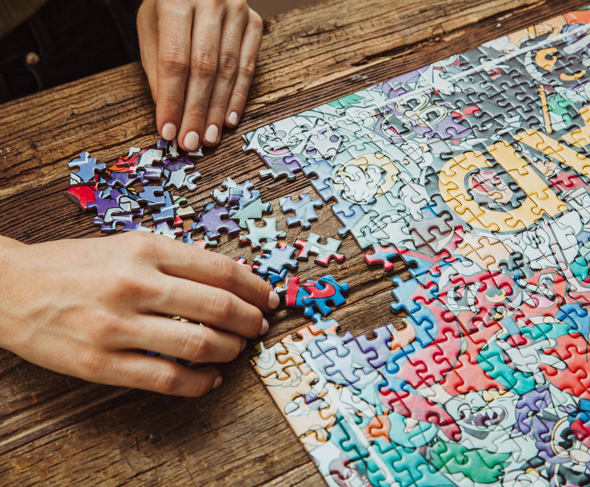 Alt View 2. Toynk - Cuphead and Mugman Collage 1000-Piece Jigsaw Puzzle | Toynk Exclusive - Multi-Color.