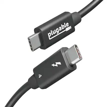 Front. Plugable - Thunderbolt 4 Cable 240W 3.3 ft (1M),40 Gbps, Driverless - Black.