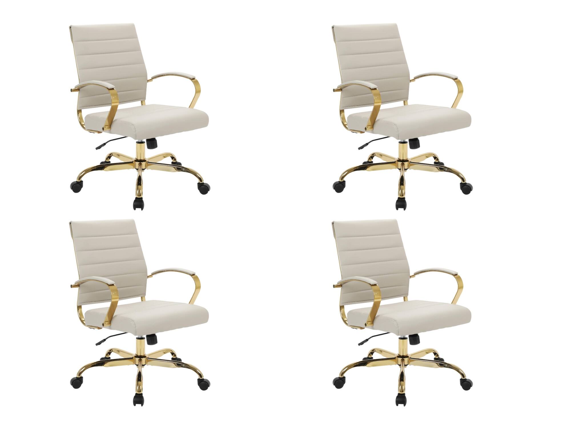 Front. LeisureMod - (Set of 4) Benmar Modern Leather Office Desk Chair with Gold Frame Finish and Swivel Home Office - Tan.