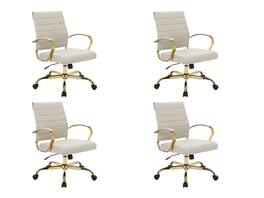LeisureMod - (Set of 4) Benmar Modern Leather Office Desk Chair with Gold Frame Finish and Swivel Home Office - Tan