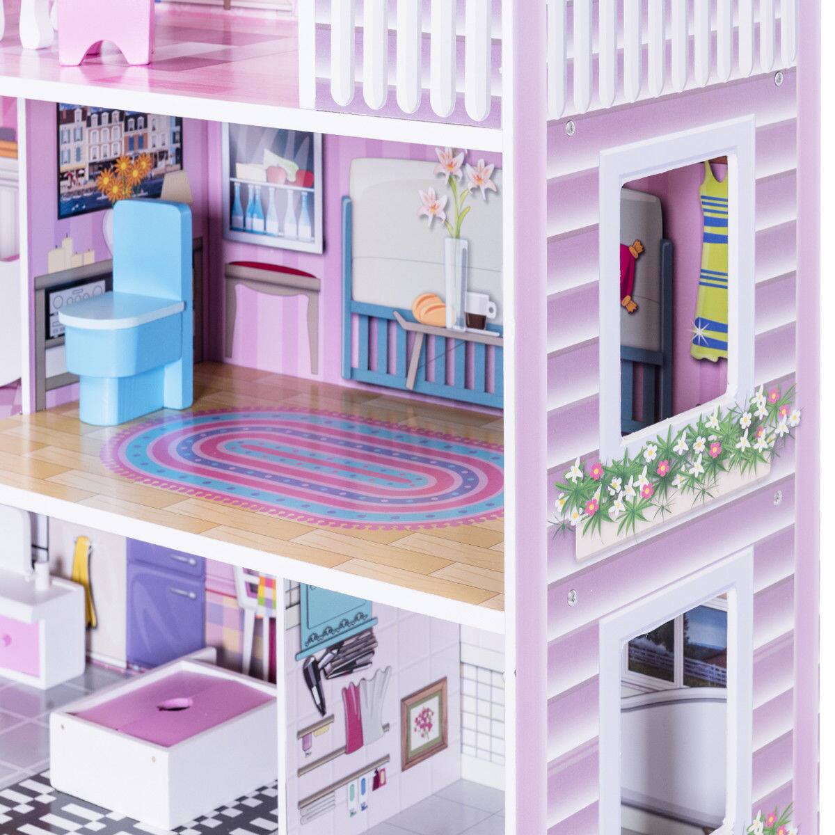 Alt View 8. Costway - Costway 28'' Pink Dollhouse w/ Furniture and Play Accessories  for Girls - Pink.