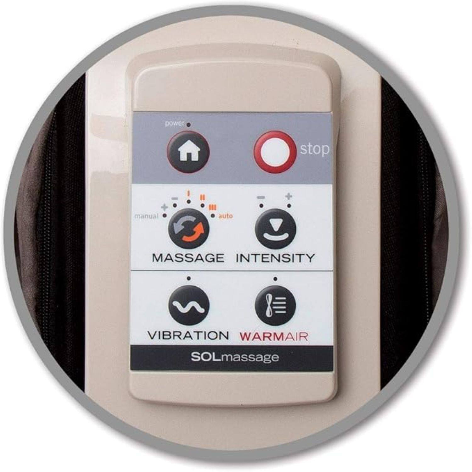 power stop manual auto MASSAGE INTENSITY VIBRATION WARM AIR SOLmassage