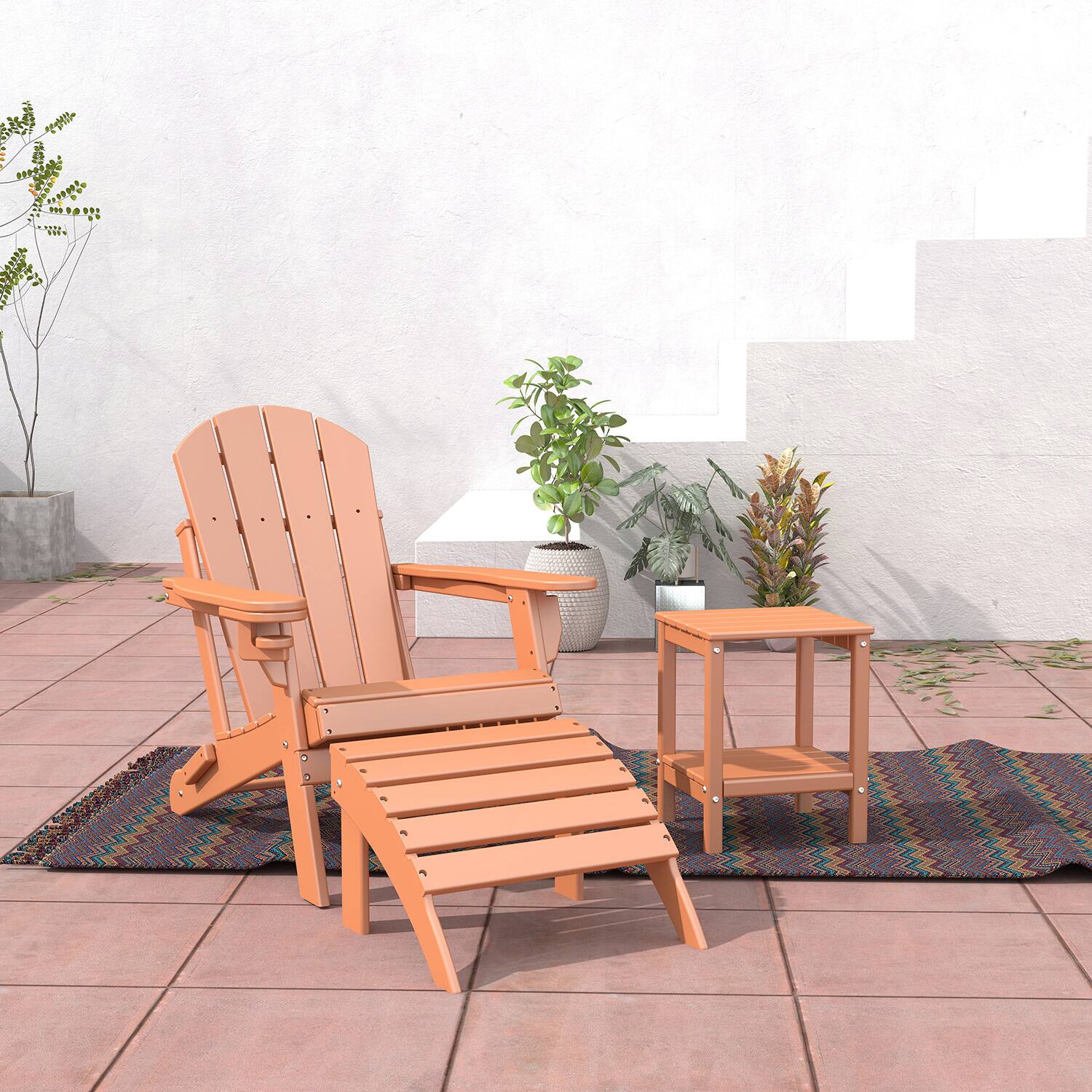 Alt View 2. FODINGHILL - HDPE Adirondack Ottoman, All weather Footrest for Patio & Garden - Teak.
