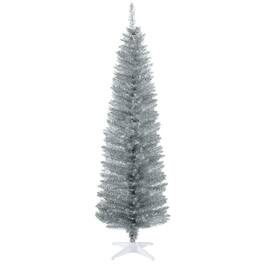 PULUZ - 6' Artificial Pencil Christmas Tree, Slim Xmas Tree with 390 Realistic Branch Tips and Plastic Stand - Silver