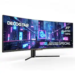 Deco Gear - 49" Super Ultrawide Curved 32:9 Monitor 3840×1080, 144Hz, HDR400, VA, Adaptive Sync, USB-C 65W, HDMI/DP, KVM - Black