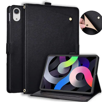 Front. Dteck - Case For Apple iPad mini (A17 Pro) 2024/iPad mini 6th Business Premiun Leather Folio Adjustable Stand Card Slots Cover - Black.