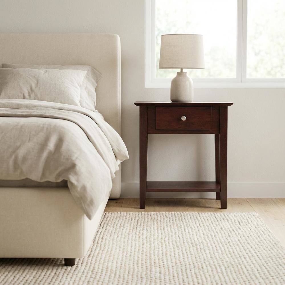 Alt View 1. FurniFact - Antique Walnut Night Stand with Drawer Solid Composite Wood Storage - Walnut.