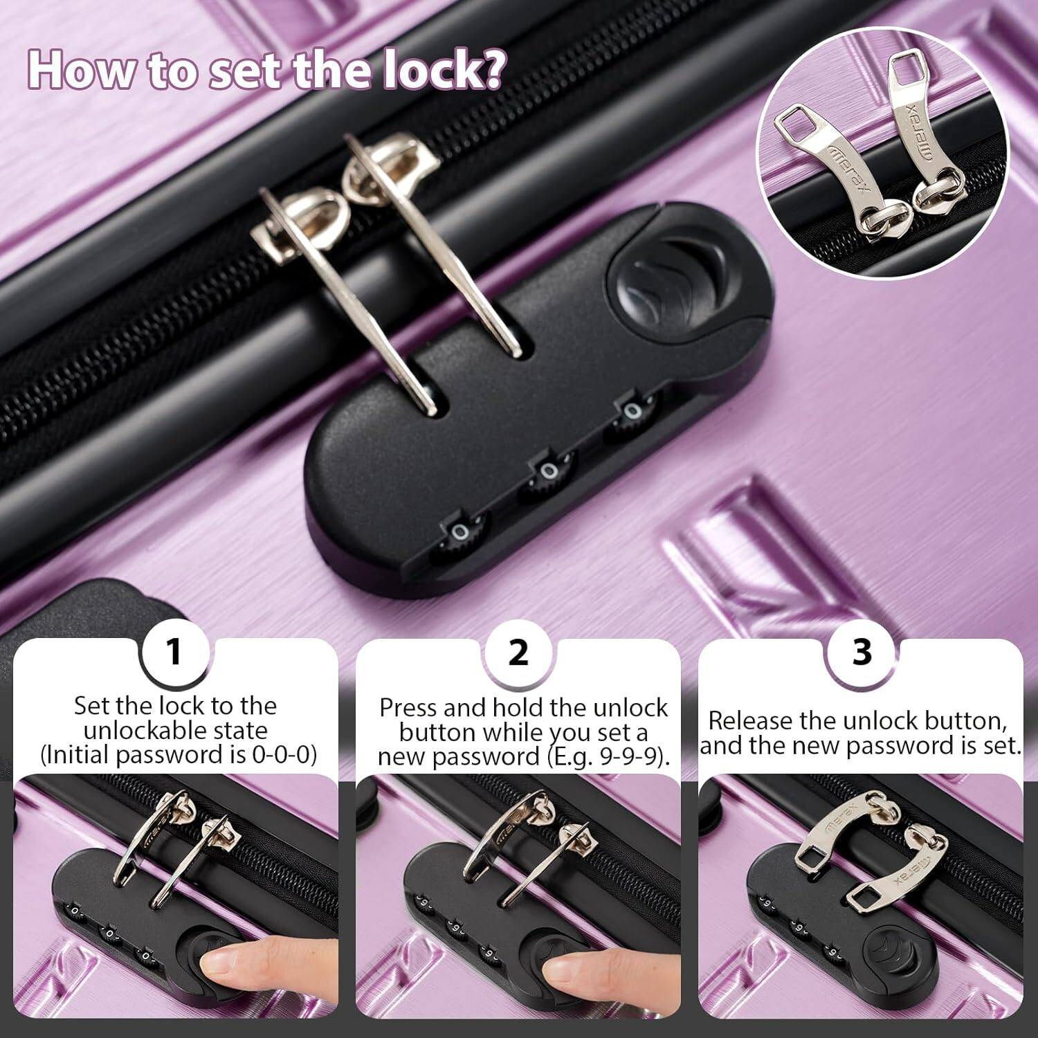 How to set the lock?

1. Set the lock to the unlockable state (Initial password is 0-0-0)
2. Press and hold the unlock button while you set a new password (E.g. 9-9-9).
3. Release the unlock button, and the new password is set.