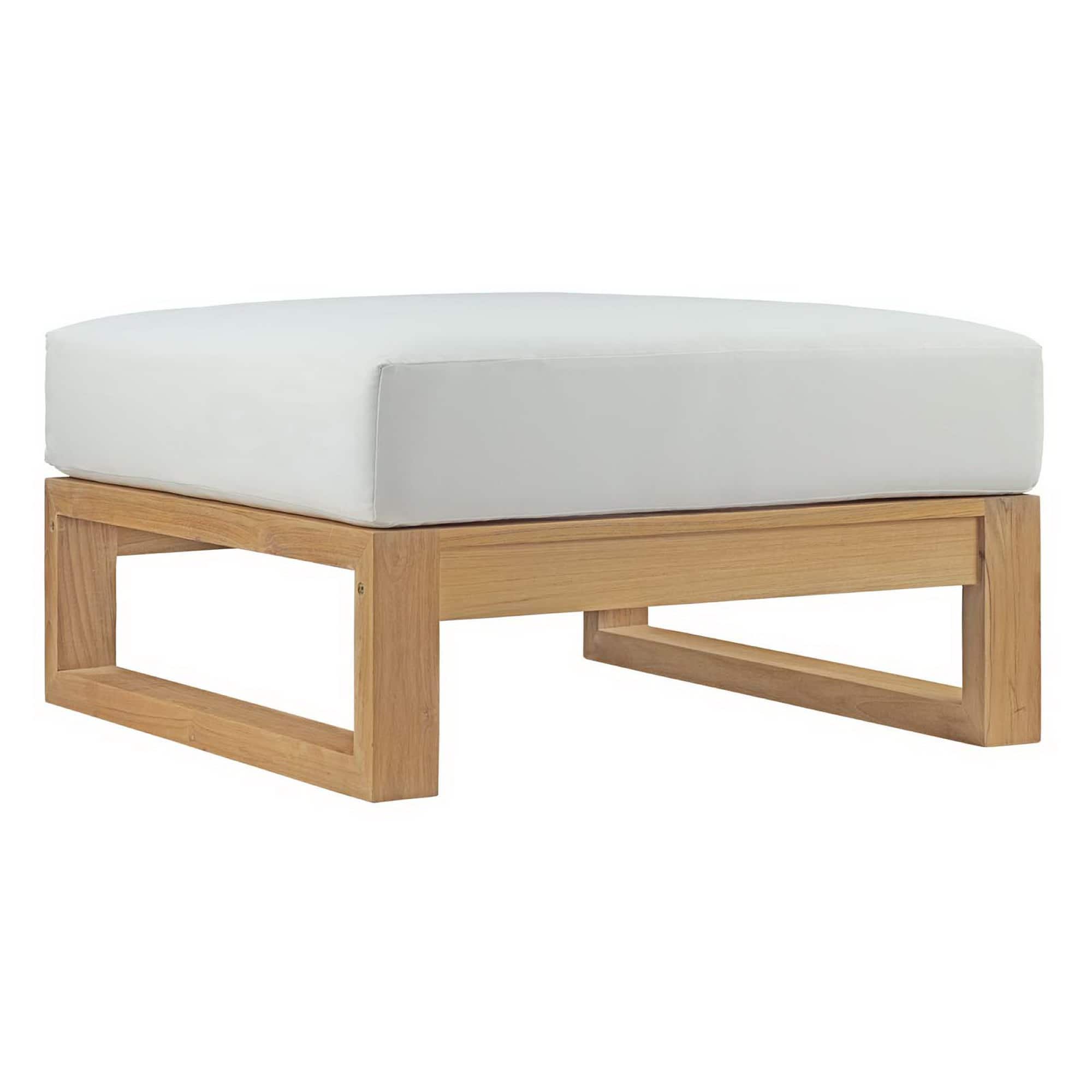 Upland Outdoor Patio Teak Ottoman by Modway - Natural White