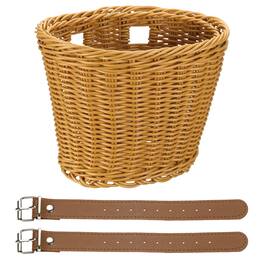 Unique Bargains - Bike Basket Front, Hand-Woven Bicycle Basket with Adjustable PU Belts, 1pc - Fits Most Road Bikes, Bicycles/Scooters - Brown