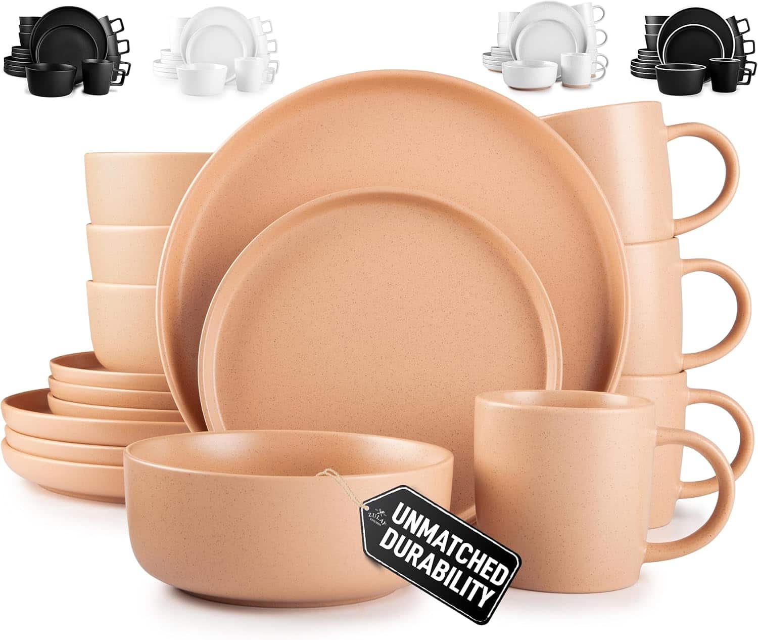 Zulay Kitchen - Terra Stoneware Dinnerware Set, Artisanal Ceramic Plates and Bowls Set Crafted at 2300℉ - Service for 4 - Terracotta Clay