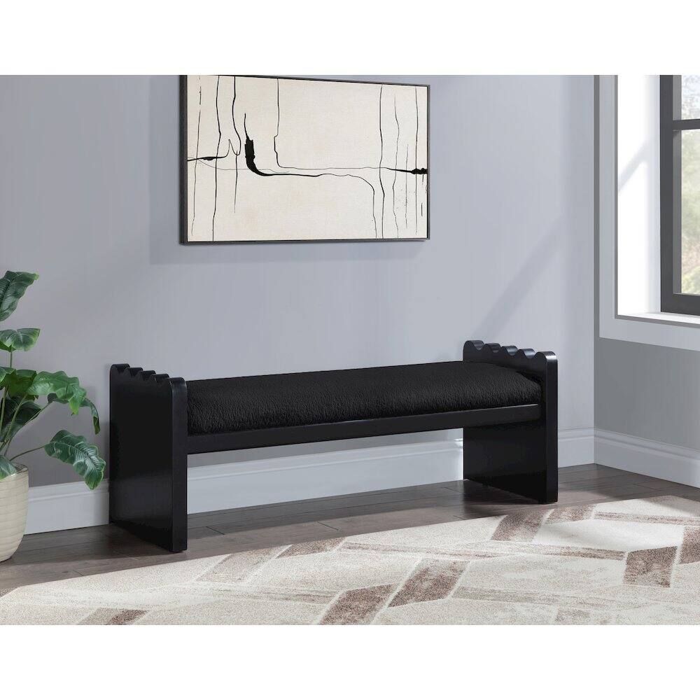 Alt View 1. Meridian Furniture - Sonia Black Velour Fur Fabric Bench - Black.