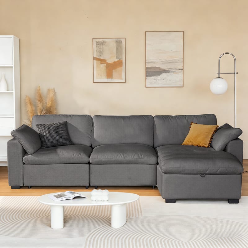 Front. Dyonery - Dyonery 120" Sectional Couches,Modern Modular Sectional Sofa,with Comfy Deep Seats,Fluffy L-Shape PU Leather Sofa Couch - Dray.