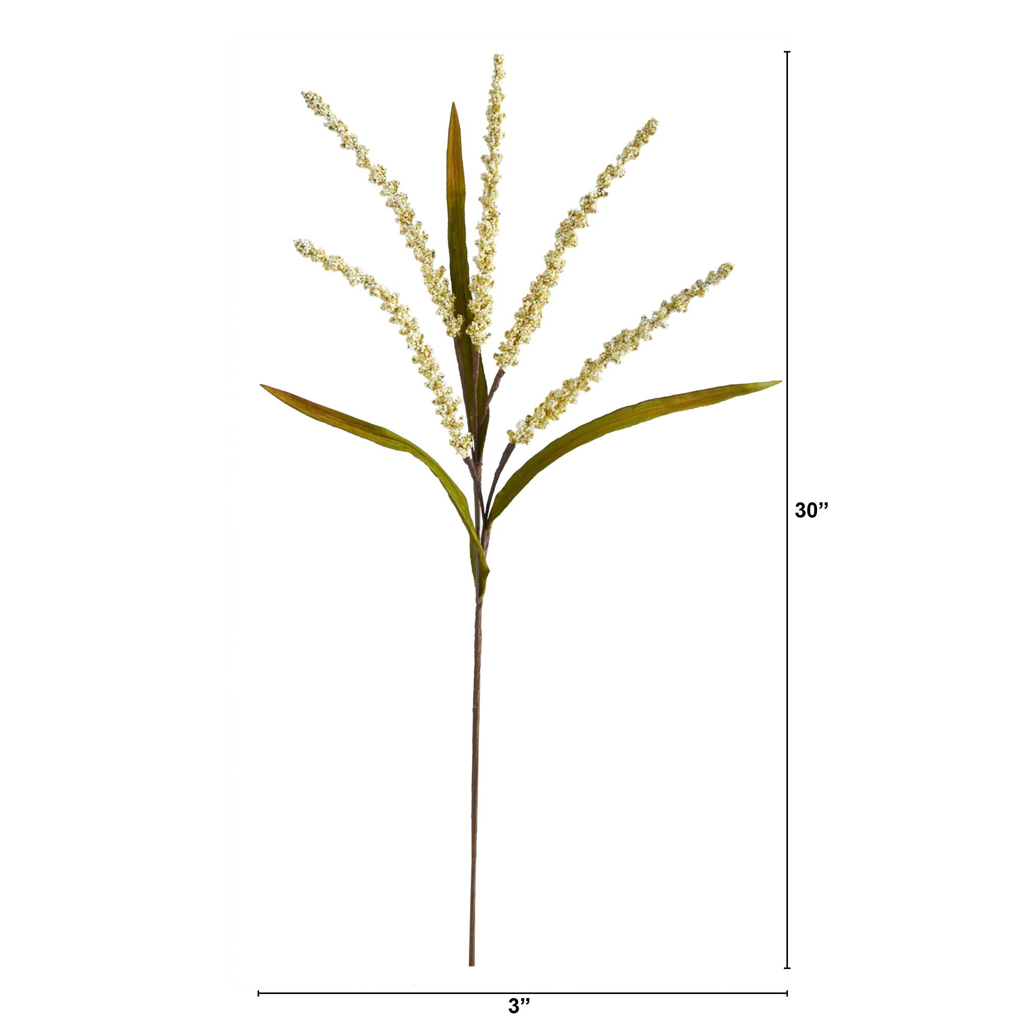 Angle. BreeBe - 30" Wheat Harvest Artificial Flower (Set of 12) - Cream.
