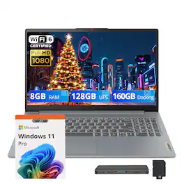 Lenovo - Upgraded - IdeaPad Slim 3i Laptop-15.6" FHD LCD Display-Intel Core i3-N305-8GB RAM-128GB UFS-Win 11 Pro-160GB Dock Set - Gray