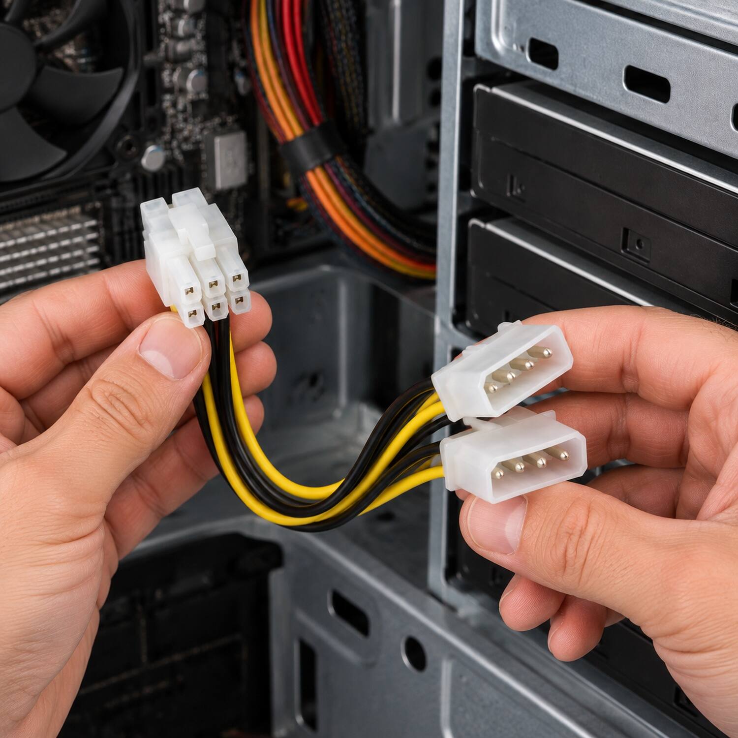 Back. Sanoxy - 8in 6-pin PCI Express to Two 5.25" Male Power Adapter Cable - Multi.