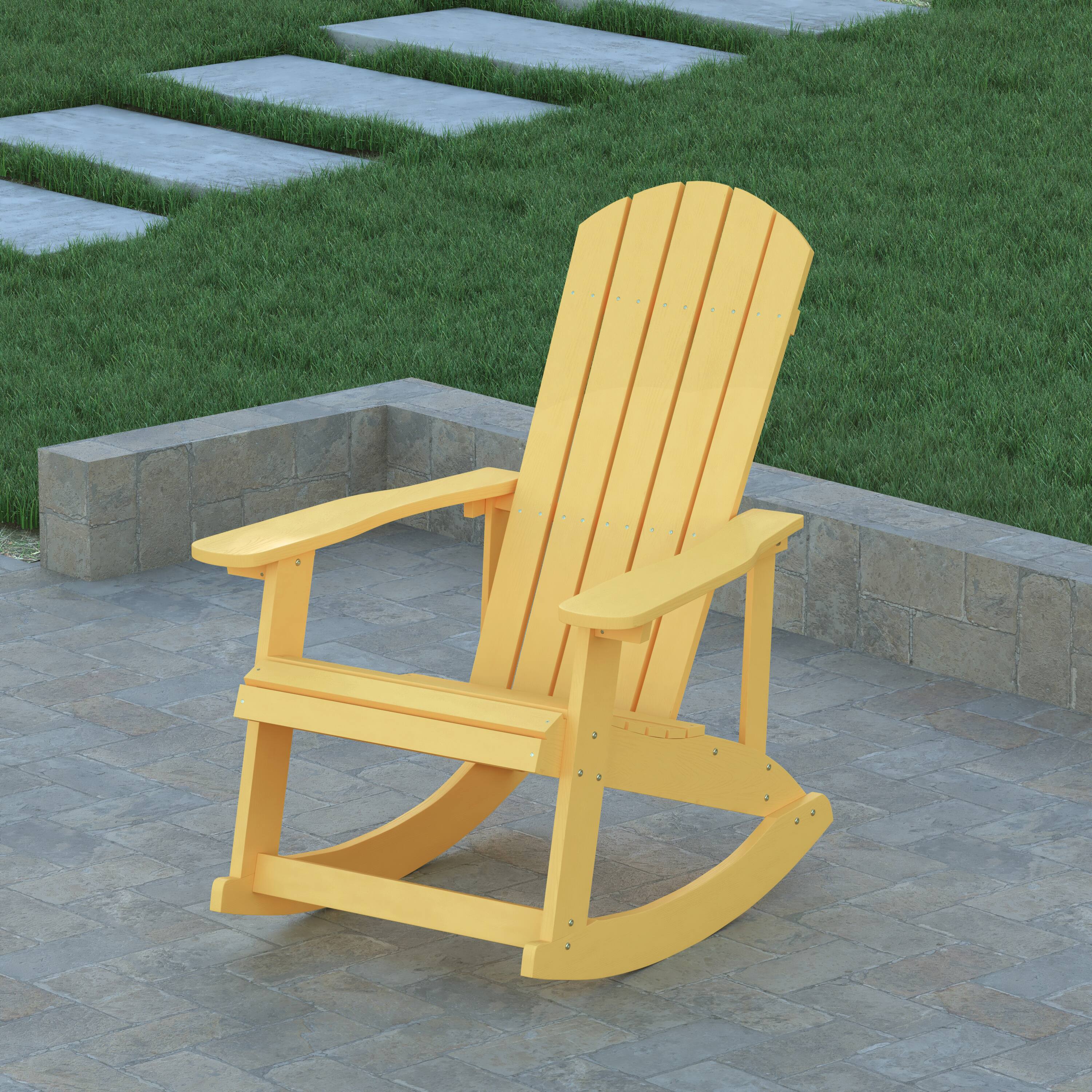Alt View 3. Emma + Oliver - Classic All-Weather Poly Resin Rocking Adirondack Chair with Stainless Steel Hardware for Year Round Use - Yellow.