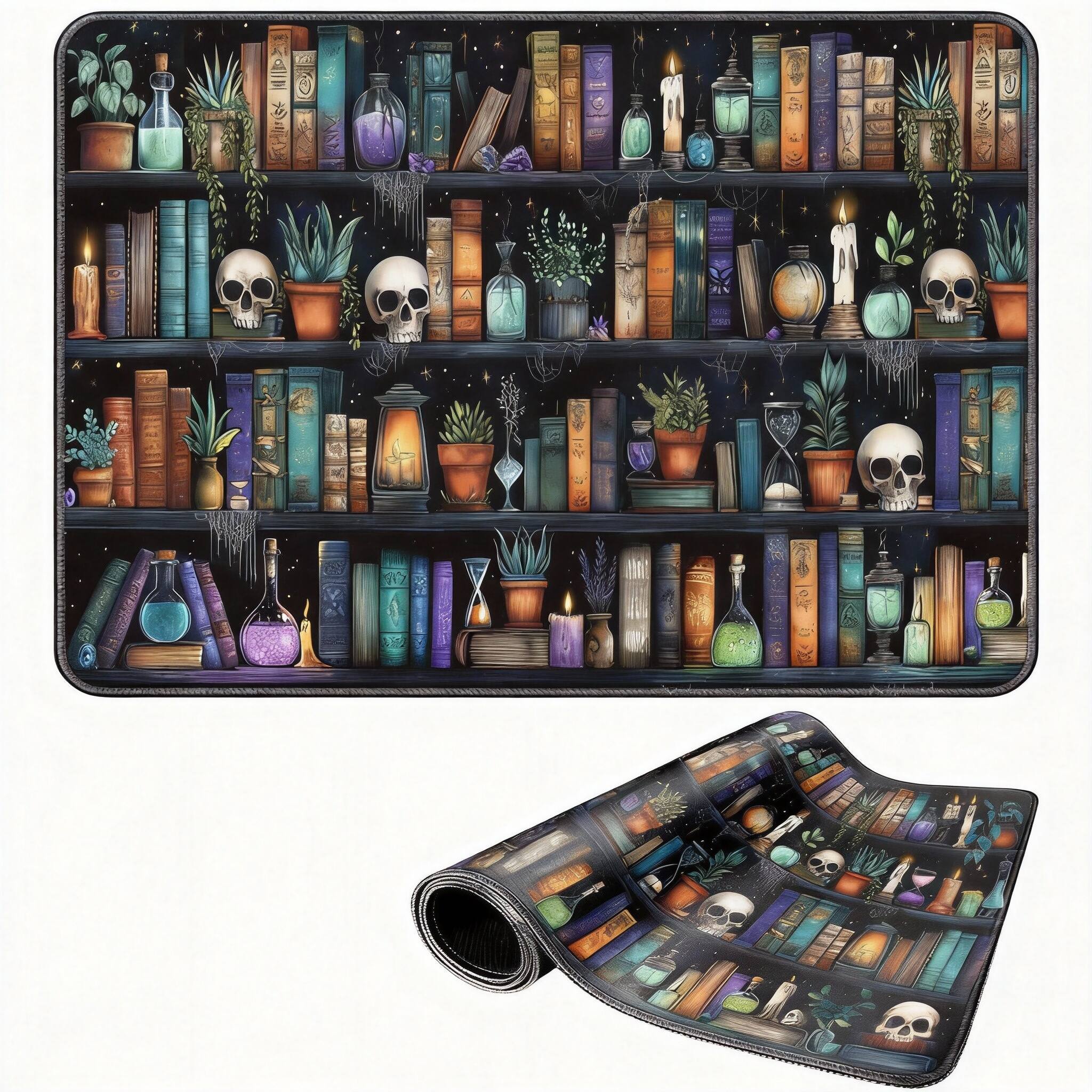 Front. Frangdom - Gothic Library Desk Mat Vintage Bookshelf Mouse Pad 31.5"x15.7" - Vintage Bookshelf.
