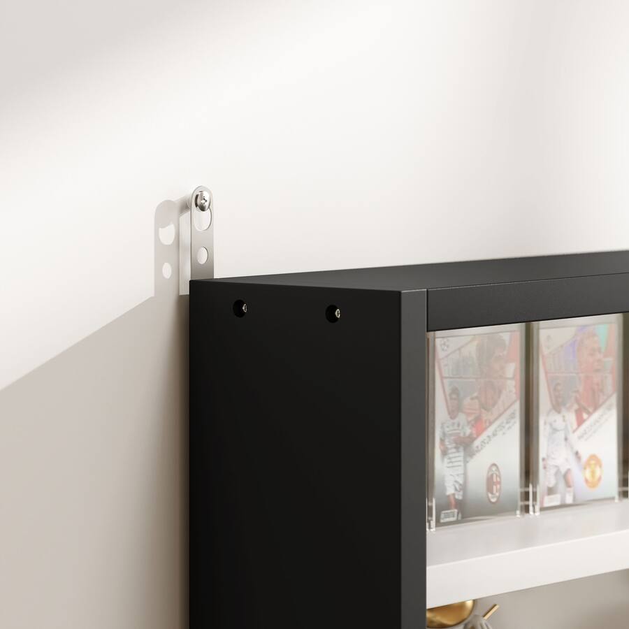 HOMCOM 5-Tier Wall Mount Display Cabinet - Black With Glass Doors & Adjustable Shelves