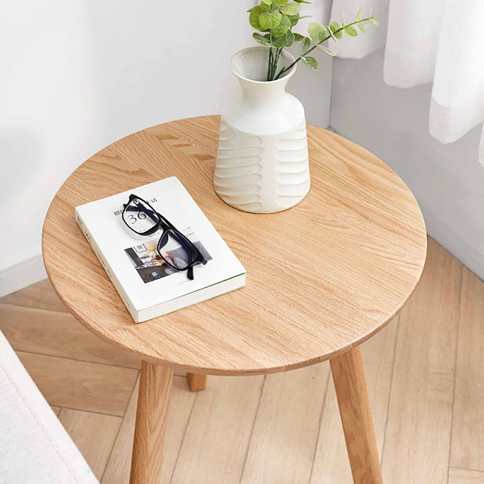 Back. Bestier - Round End Table Solid Wood Coffee Table Night Stand for Living Room Bedroom & Balcony - Natural Wood.