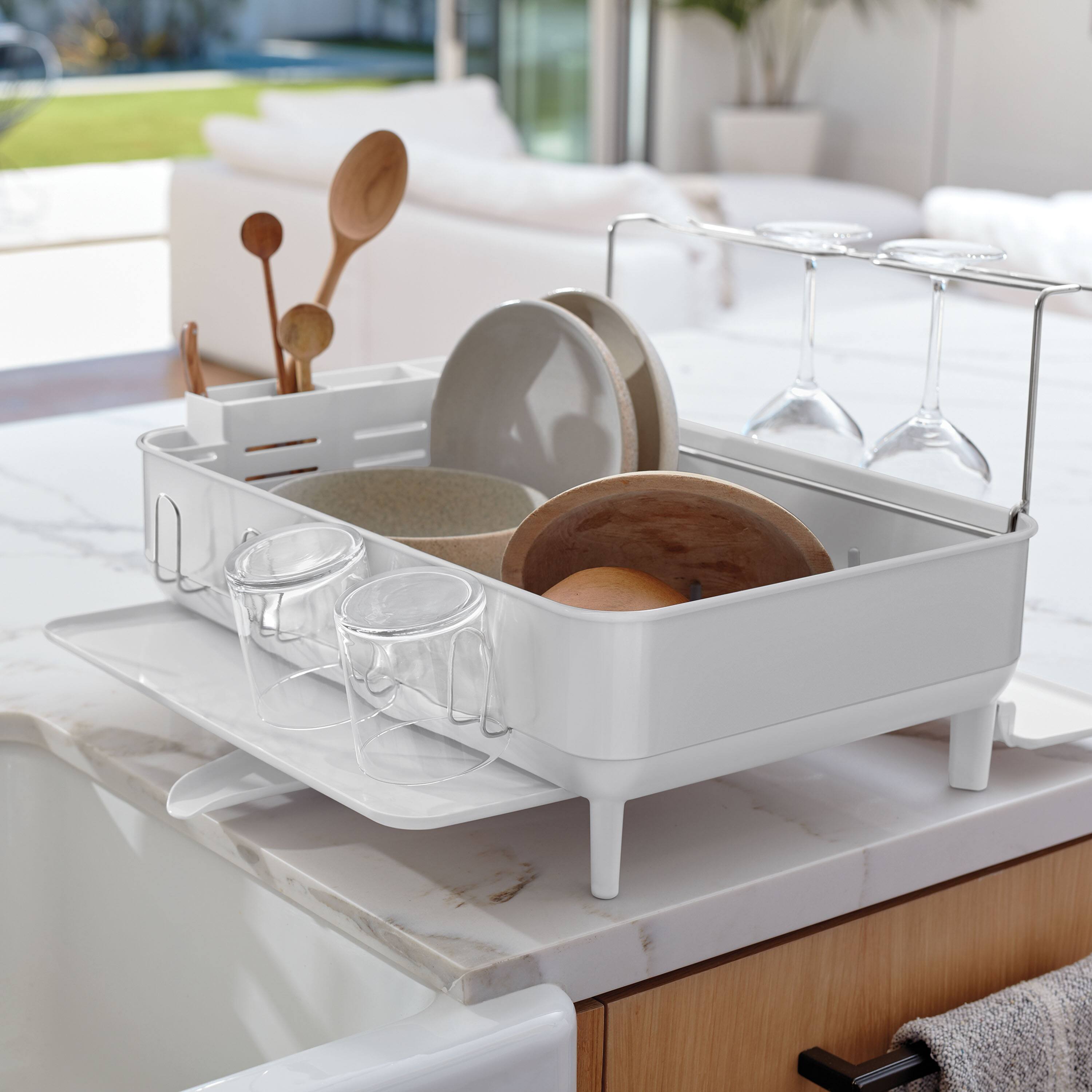 Alt View 3. simplehuman - steel frame dishrack, white steel - White.