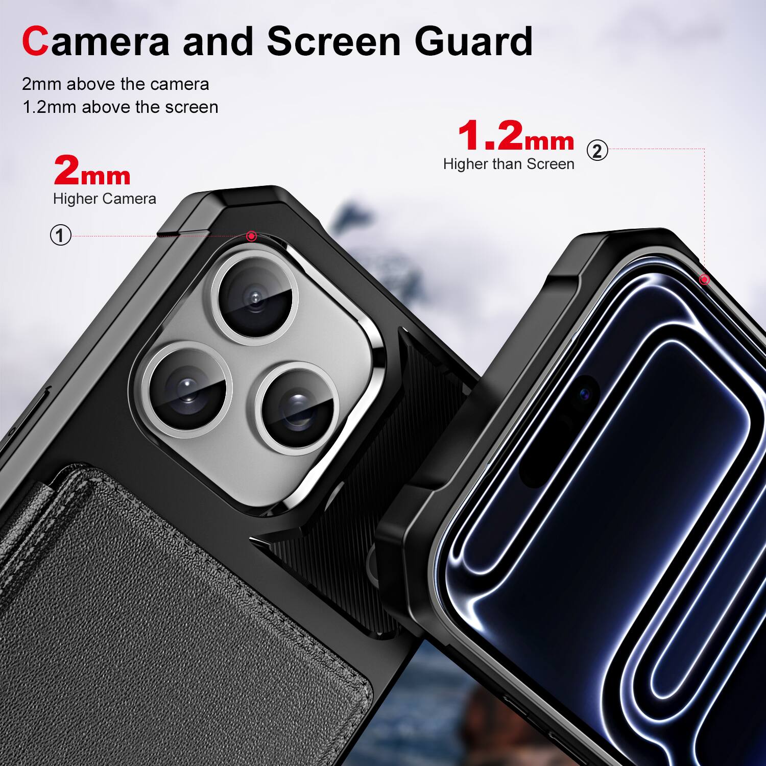 Camera and Screen Guard

2mm above the camera  
1.2mm above the screen

2mm  
Higher Camera

1.2mm  
Higher than Screen