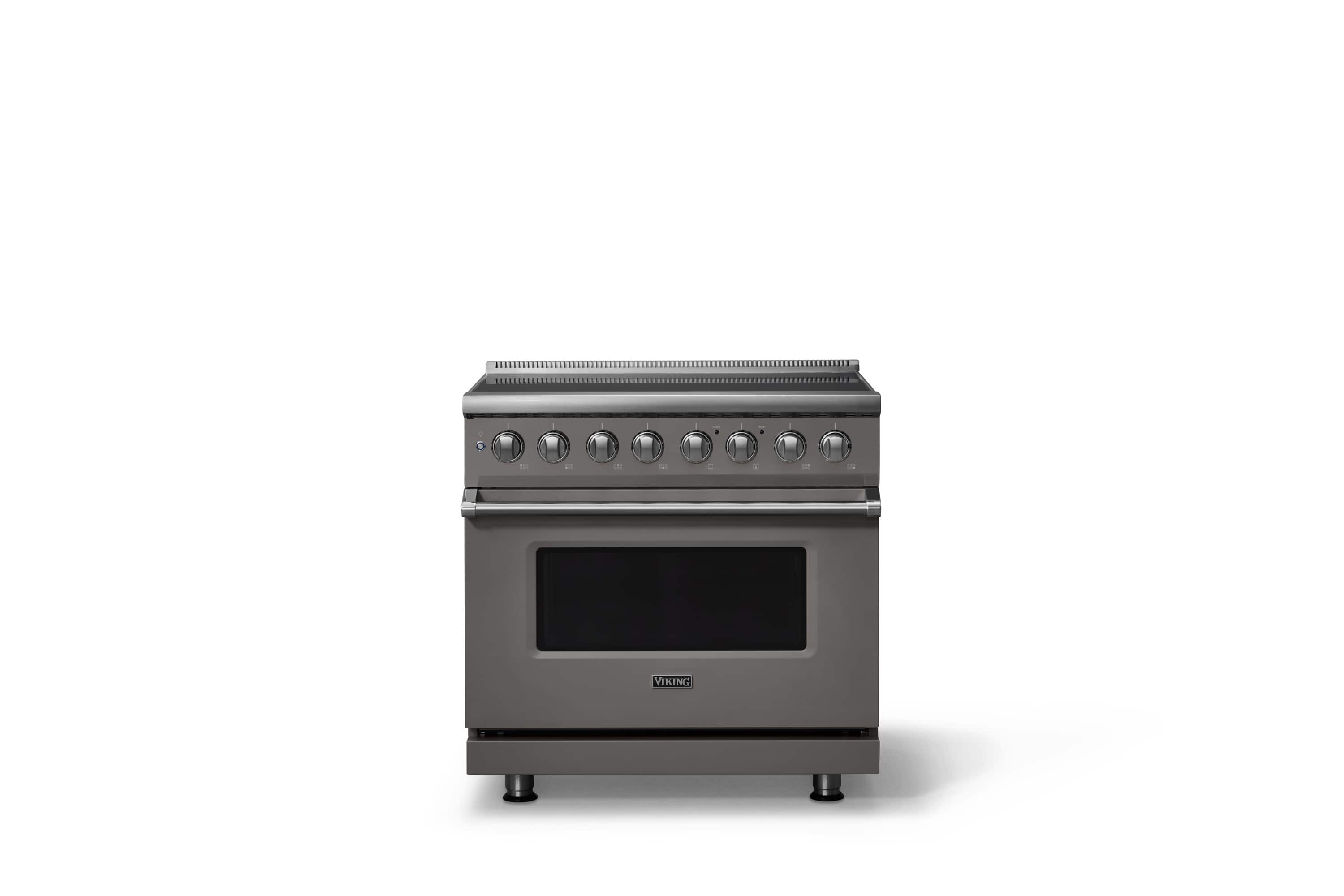 Front. Viking - 36 in. Wide 6 Elements Pro 5 Series 5.6 Cu. Ft. Freestanding Induction Convection Range - Damascus Gray - Damascus Gray.