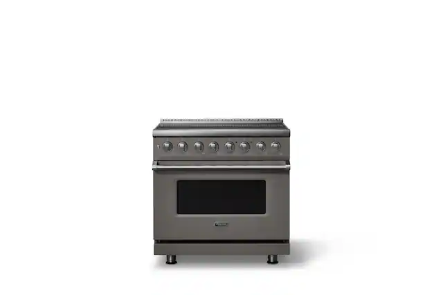 Front. Viking - 36 in. Wide 6 Elements Pro 5 Series 5.6 Cu. Ft. Freestanding Induction Convection Range - Damascus Gray - Damascus Gray.