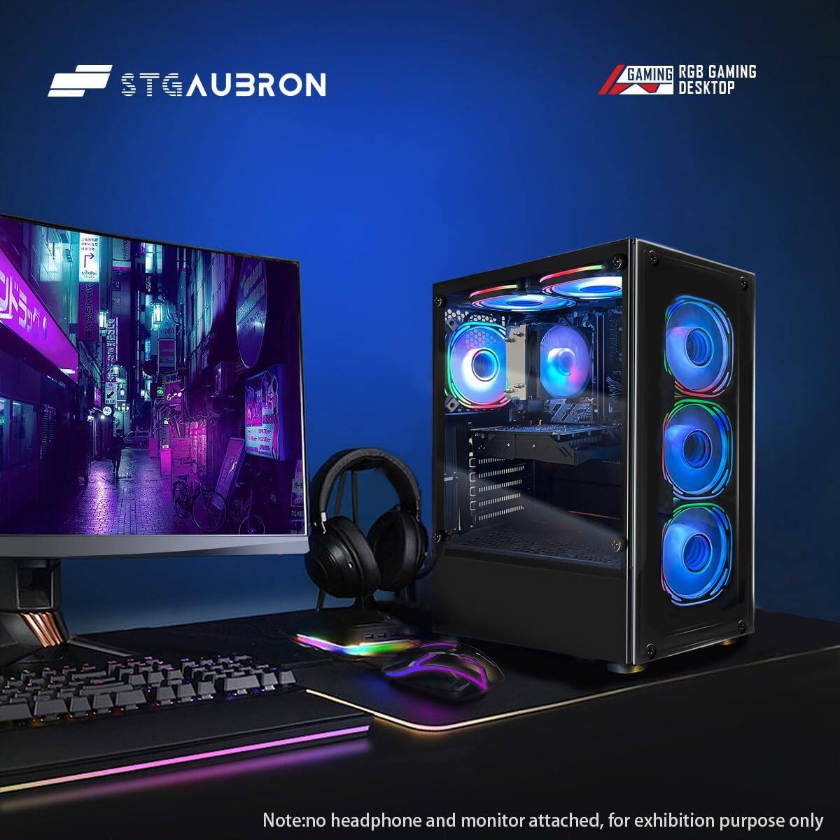 STGAUBRON GAMING RGB GAMING DESKTOP | Note: no headphone and monitor attached, for exhibition purpose only