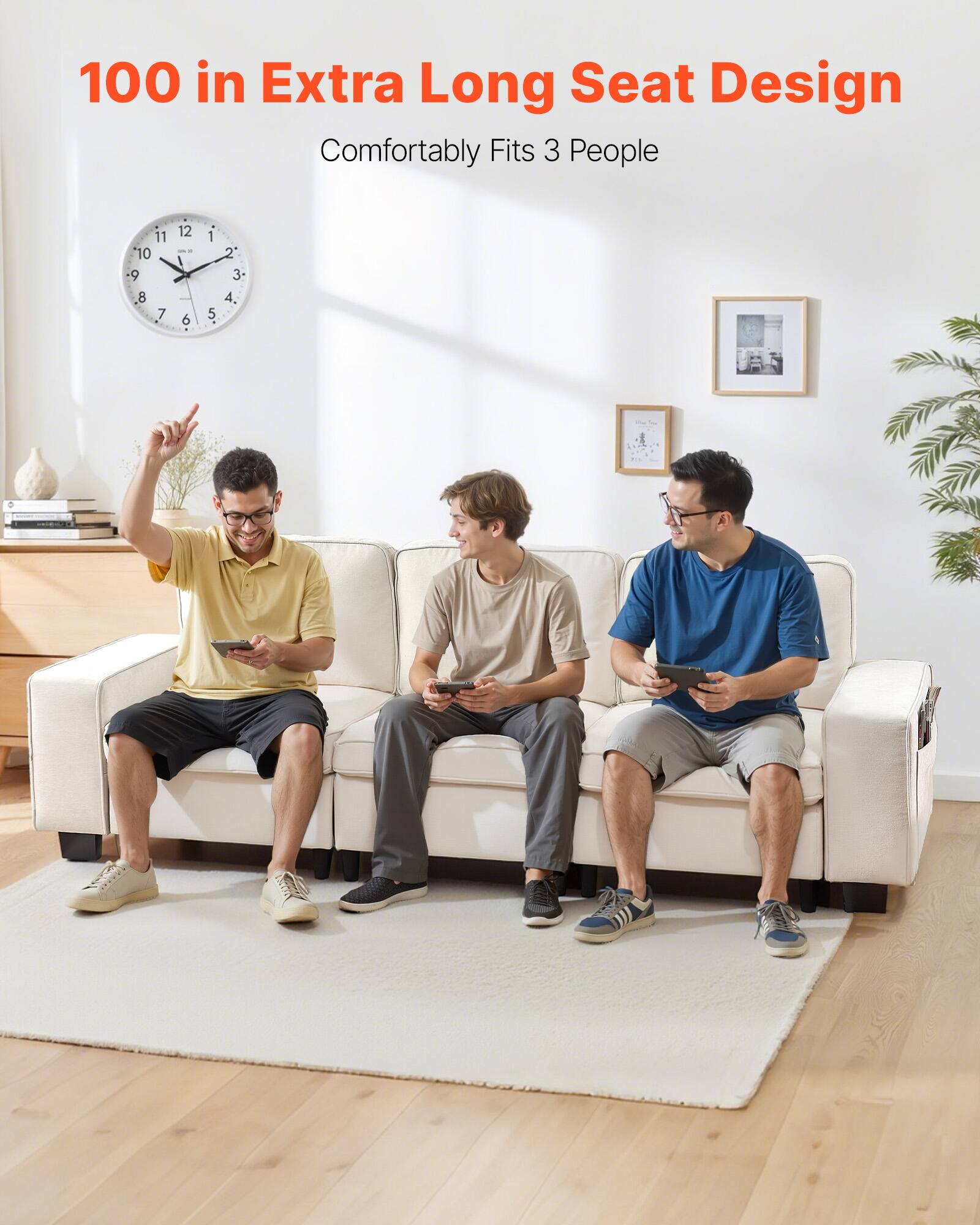 100 in Extra Long Seat Design  
Comfortably Fits 3 People