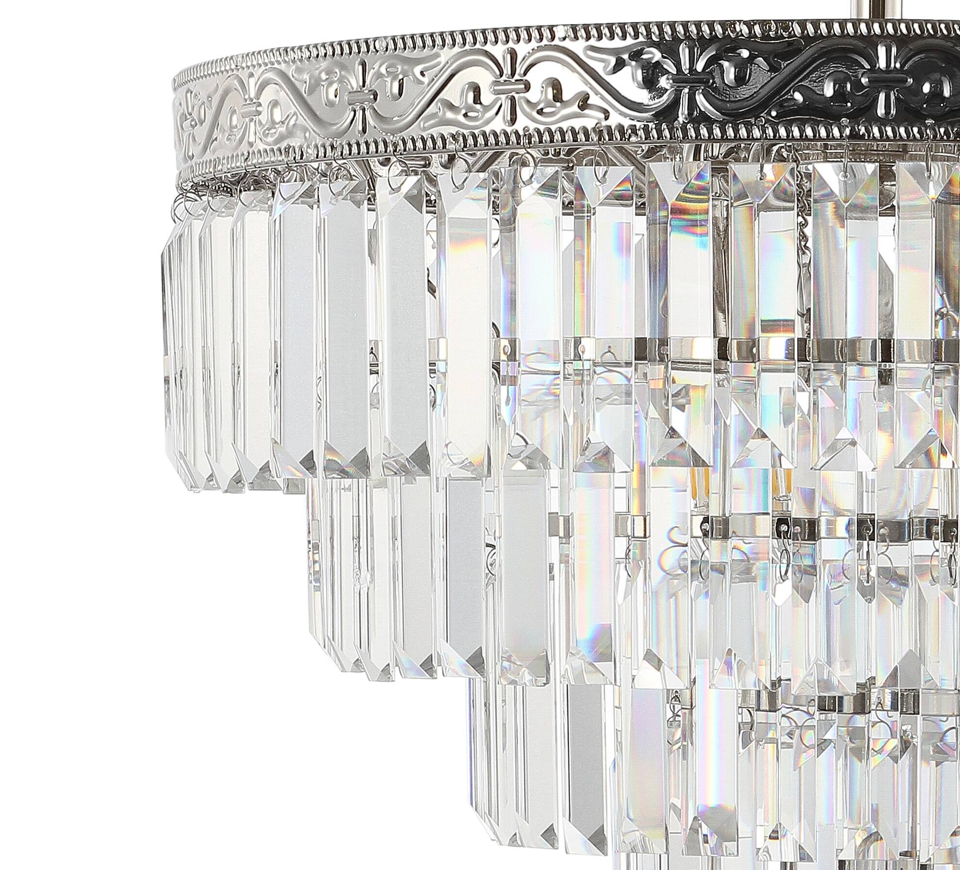 Alt View 5. Jonathan Y - Wyatt 20" 4-Light Crystal LED Chandelier, Polished Nickel/ Clear - Polished Nickel/ Clear.