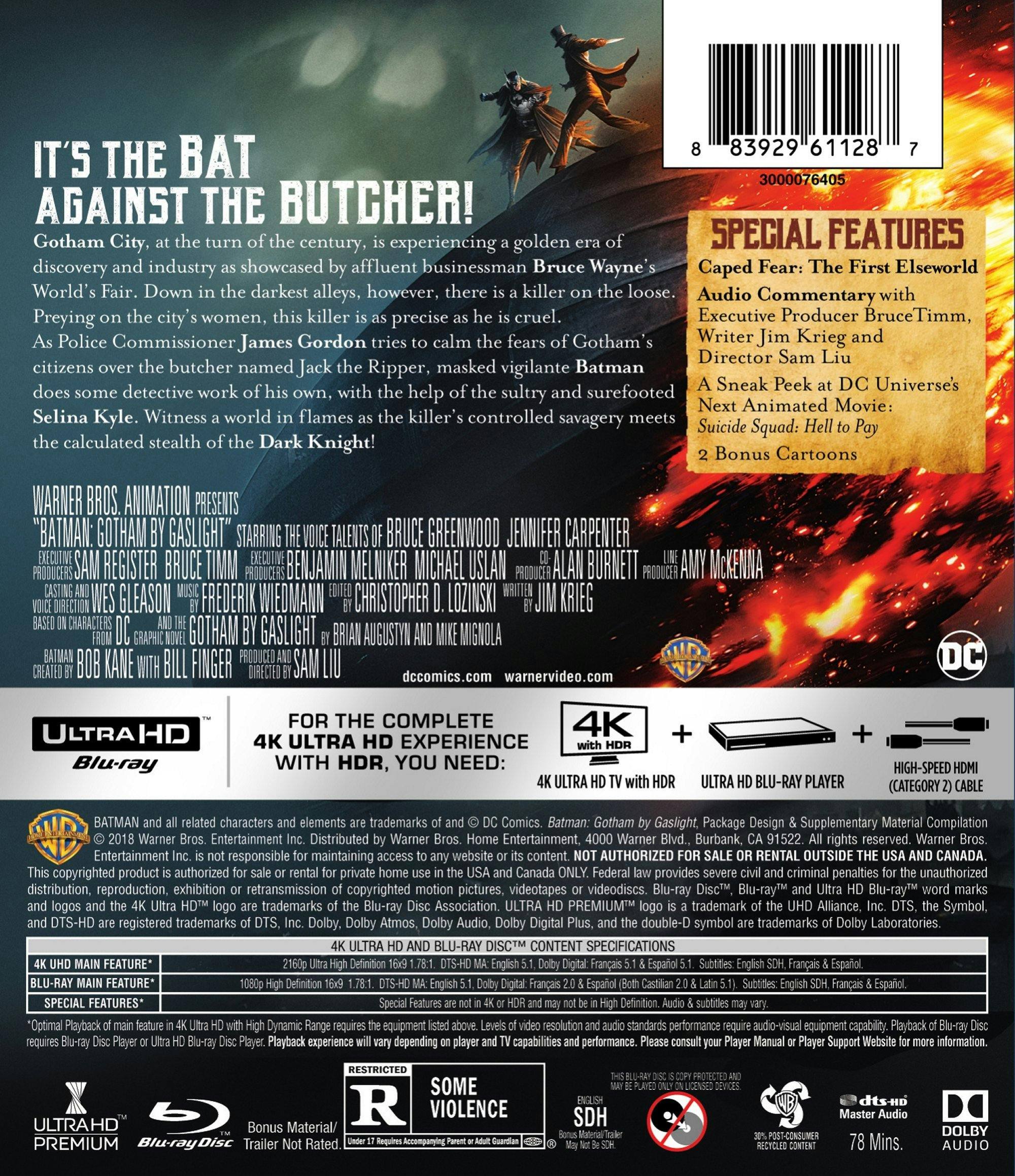 Back. Batman: Gotham by Gaslight   - 4K Blu-Ray.