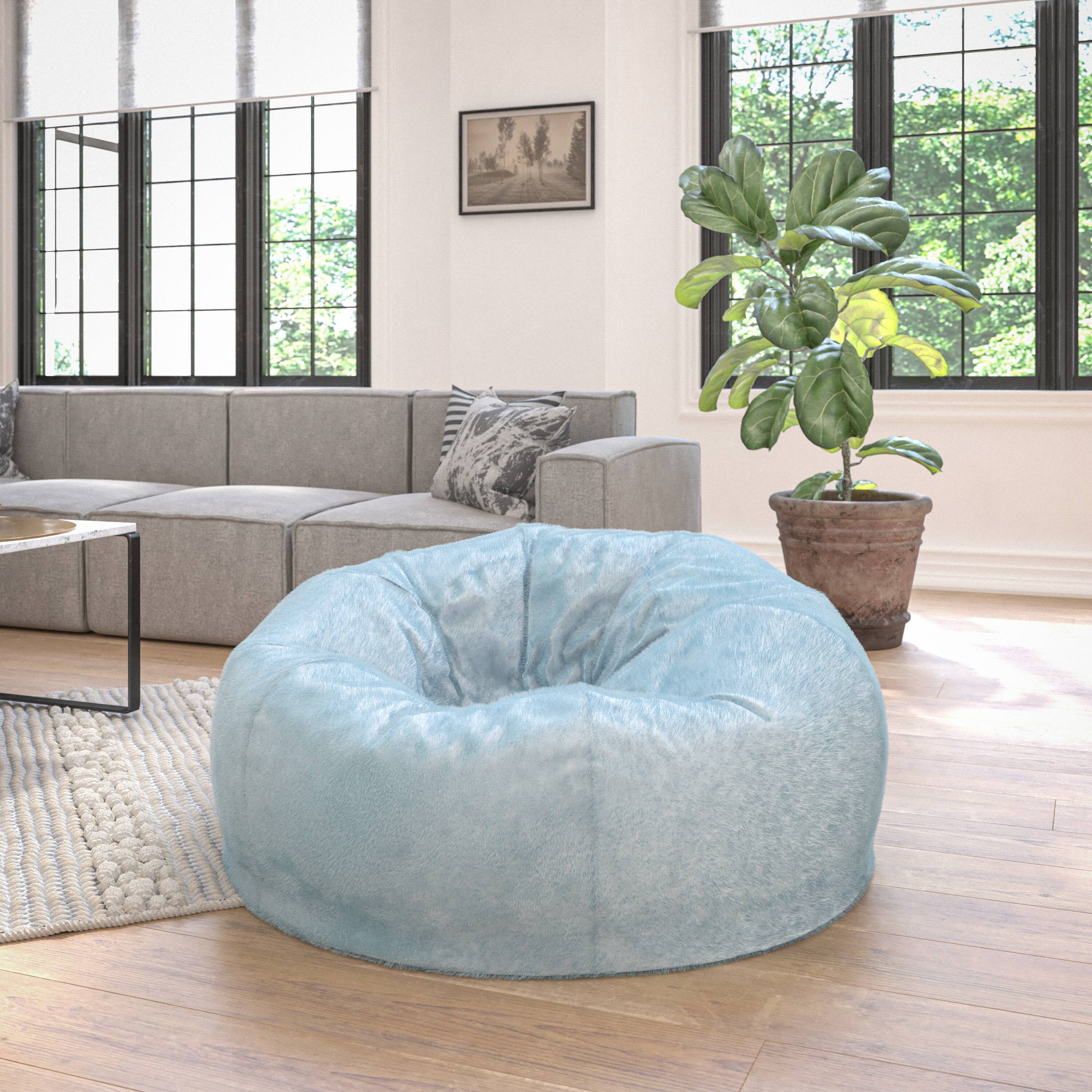 Alt View 1. Emma + Oliver - Oversized Bean Bag Chair for Kids and Adults - Teal Furry.