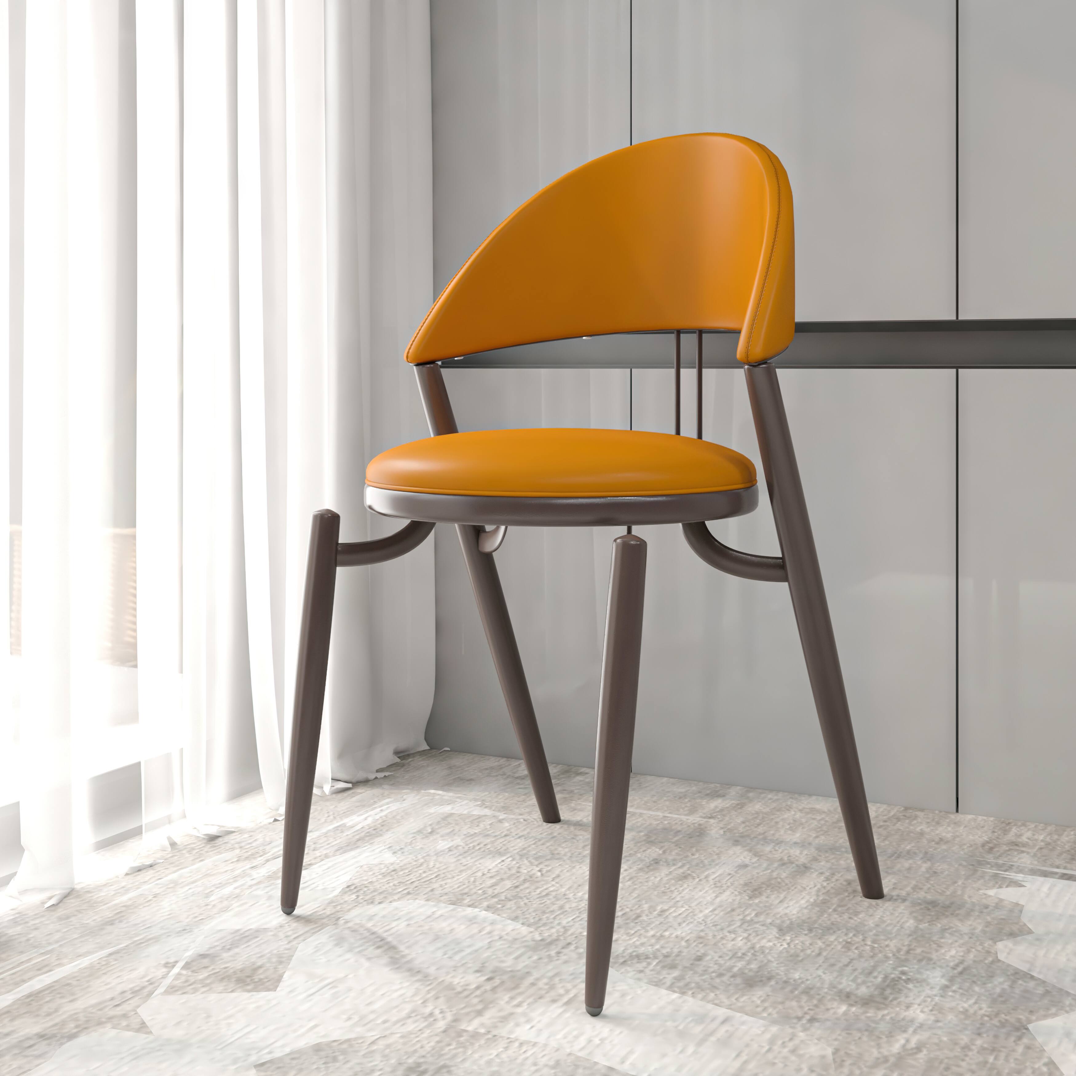 Left. LeisureMod - Venice 2-PCS Upholstered Leather Accent Chair for Dining Room & Kitchen - Light Brown.