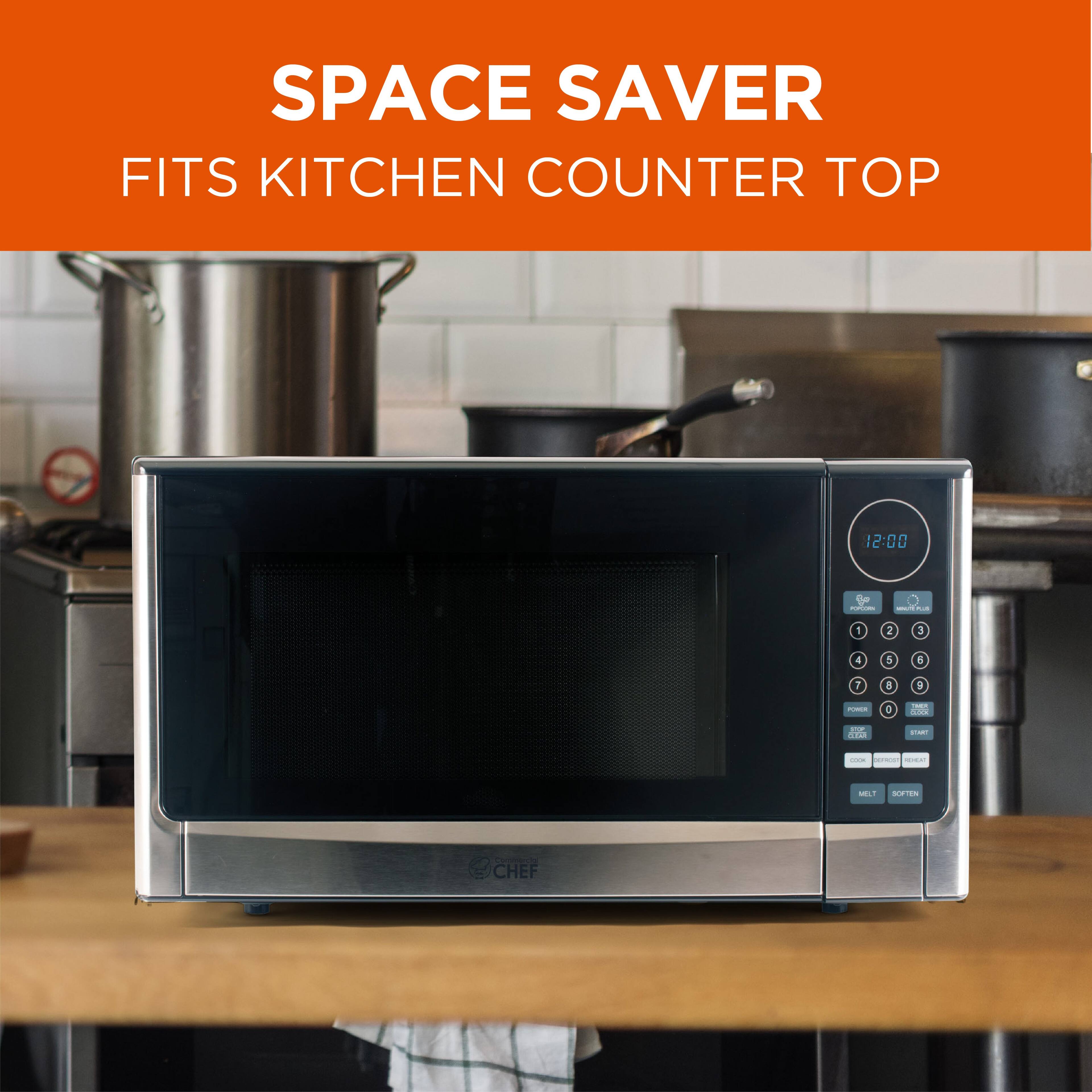 SPACE SAVER FITS KITCHEN COUNTER TOP 12:00 1 2 3 4 5 6 7 8 9 0 POWER START COOK SOFTEN MELT CHEF
