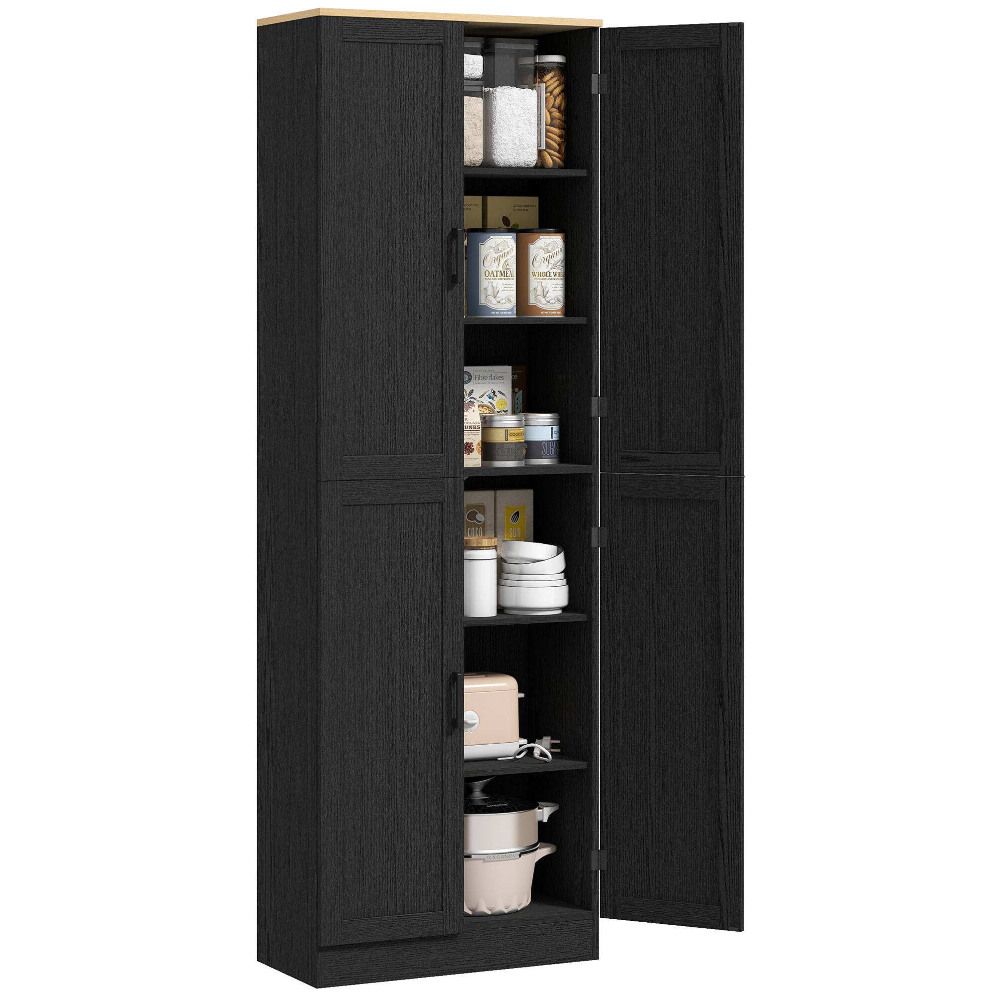 Homcom - 67" Freestanding Kitchen Pantry, 4-Door Storage Cabinet Organizer with Adjustable Shelves, Kitchen Cabinet with Doors - Black